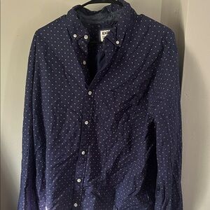Express Men's Dark Blue Patterned Shirt